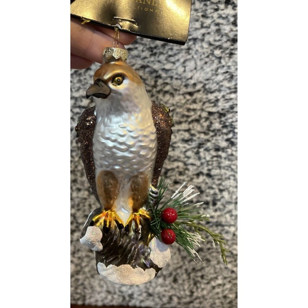 Robert Stanley Eagle Bird Glass Ornament On Pine Branch Christmas Holiday NEW